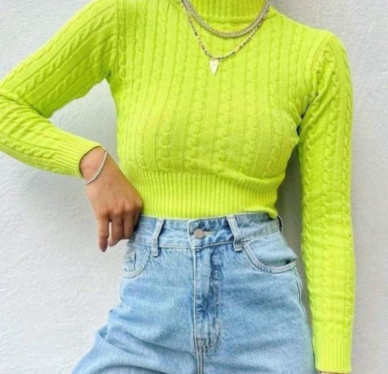 Blusa cropped de lã verde neon