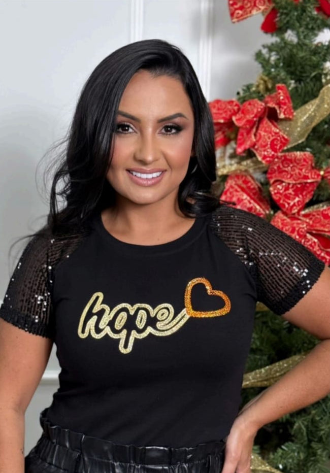 T-shirt hope com lantejoulas